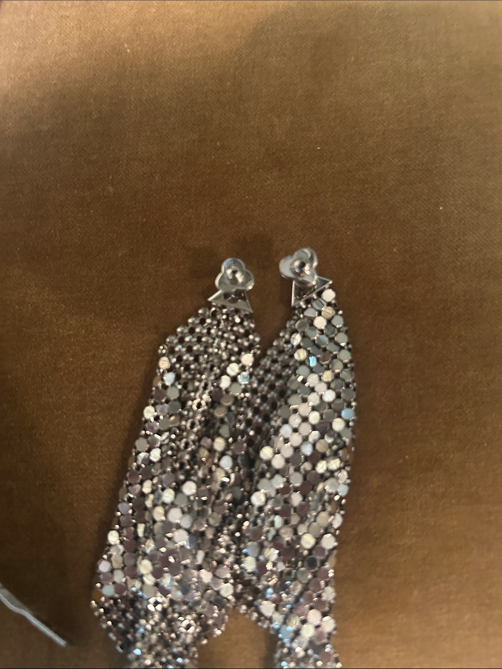 Paco Rabanne Silver Mesh Dangle Earrings - Picture 9 of 10